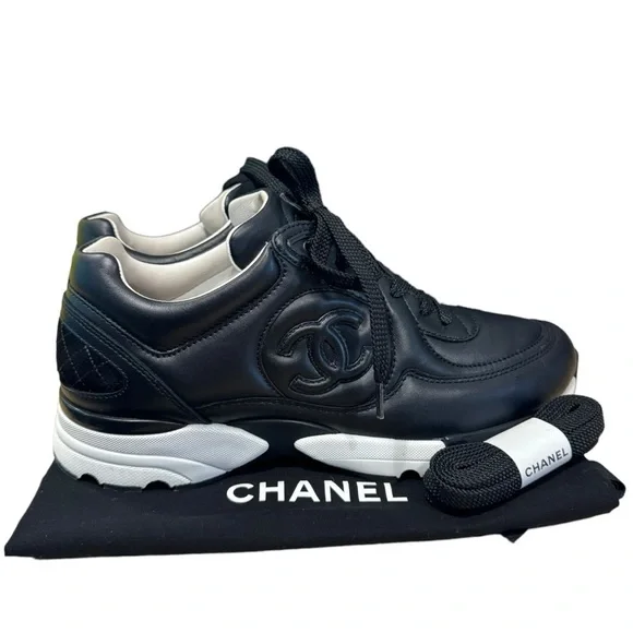 SOLD‼️Chanel Sneakers Black and White Leather 100% Authentic - Picture 2 of 16